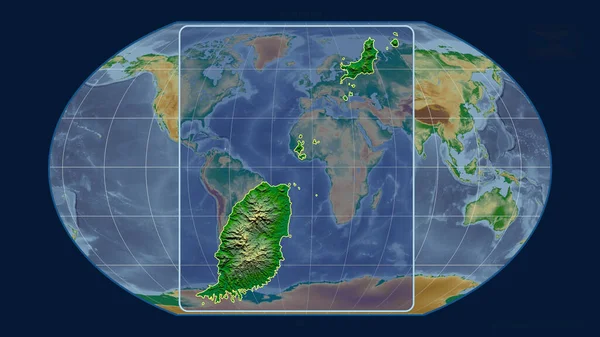 Zoomed Ενόψει Της Γρενάδας Σκιαγραφήσει Προοπτικές Γραμμές Ένα Παγκόσμιο Χάρτη — Φωτογραφία Αρχείου