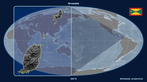 Vergrößerte Ansicht Von Grenada Mit Perspektivischen Linien Gegen Eine Weltkarte — Stockfoto