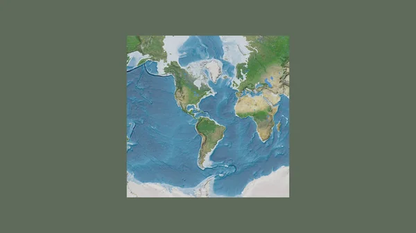世界大比例尺地图的正方形框架 呈倾斜的范德格林登投影 以格林纳达领土为中心 卫星图像 — 图库照片