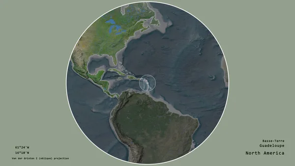 Oblast Guadeloupe Označená Kruhem Rozsáhlé Mapě Kontinentu Izolované Odkrytého Pozadí — Stock fotografie