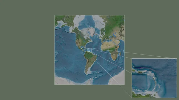 瓜德罗普岛的扩大和扩大区域是从世界大比例尺地图中提取出来的 其主要线连接了框架的各个角落 卫星图像 — 图库照片
