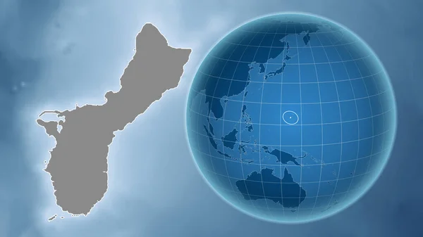 Guam Globo Con Forma Del Paese Contro Mappa Ingrandita Con — Foto Stock