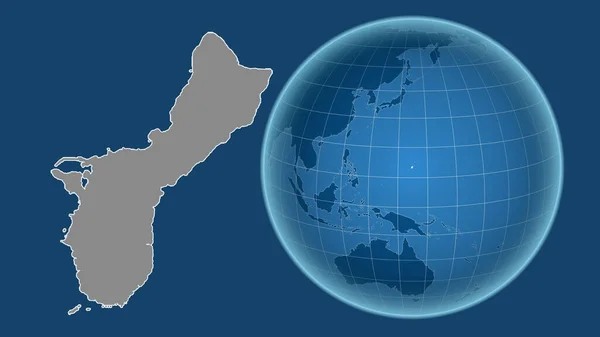 Гуам Глобус Формой Страны Фоне Увеличенной Карты Контуром Выделенным Синем — стоковое фото