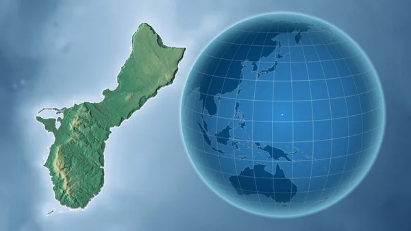 Guam Globo Com Forma País Contra Mapa Ampliado Com Seu — Fotografia de Stock