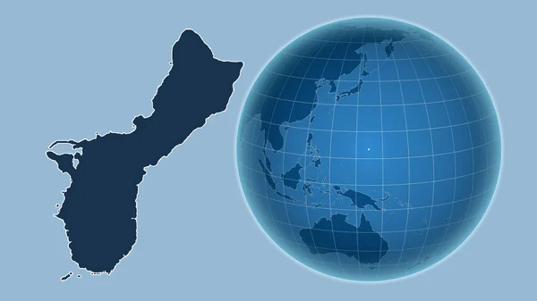 Guam Globo Con Forma Del País Contra Mapa Ampliado Con — Foto de Stock