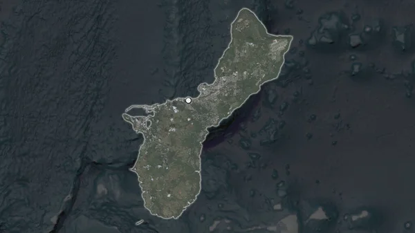 Mahallesinin Doyumsuz Haritasında Sermaye Noktası Olan Guam Vurgulanmış Bölgesi Uydu — Stok fotoğraf