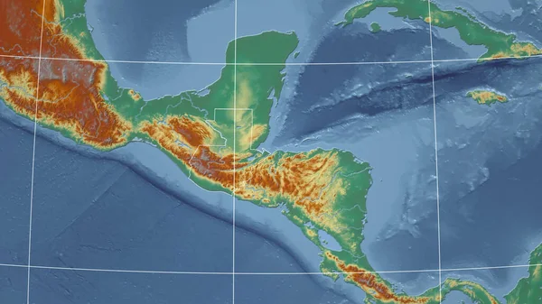 Gwatemala Sąsiedztwo Odległa Perspektywa Zarysem Kraju Mapa Pomocy Topograficznej — Zdjęcie stockowe