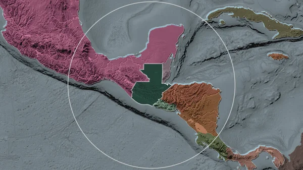 Rozšířená Oblast Guatemaly Obklopená Kruhem Pozadí Své Čtvrti Barevná Mapa — Stock fotografie