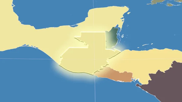 Guatemala Its Neighborhood Distant Oblique Perspective Shape Glowed Color Map — Stock Photo, Image