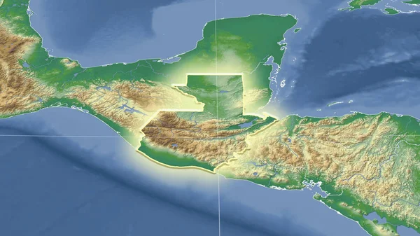 Gwatemala Jej Okolica Daleka Perspektywa Ukośna Kształt Świecił Kolor Mapa — Zdjęcie stockowe
