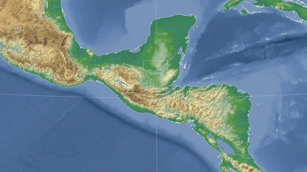 Gwatemala Jej Okolica Daleka Perspektywa Skośna Brak Konturu Kolor Mapa — Zdjęcie stockowe