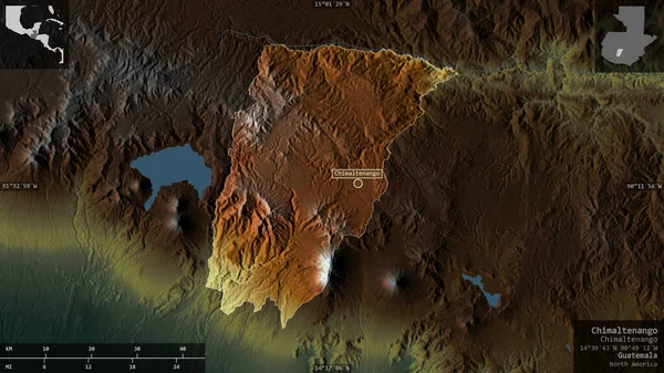 Chimaltenango Departamento Guatemala Relieve Colores Con Lagos Ríos Forma Presentada — Foto de Stock