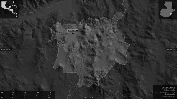 Chiquimula Departamento Guatemala Mapa Escala Grises Con Lagos Ríos Forma — Foto de Stock