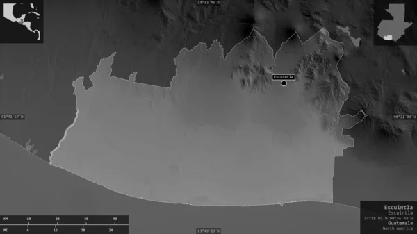 Escuintla Departamento Guatemala Mapa Escala Grises Con Lagos Ríos Forma — Foto de Stock