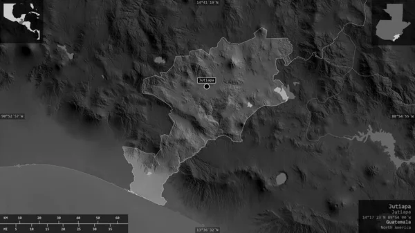 Джутіапа Відділ Гватемали Граймасштабна Карта Озерами Річками Форма Представлена Проти — стокове фото