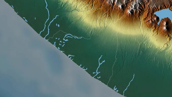 Retalhuleu Departamentul Guatemala Relief Colorat Lacuri Râuri Forma Conturată Împotriva — Fotografie, imagine de stoc
