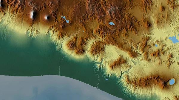 Santa Rosa Department Guatemala Colored Relief Lakes Rivers Shape Outlined — Stock Photo, Image