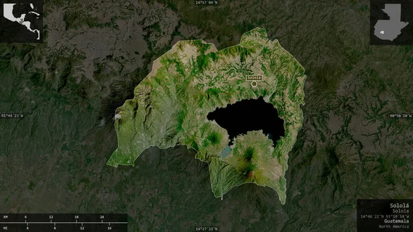 索罗拉 危地马拉省 卫星图像 以信息覆盖的形式呈现在其国家区域上 3D渲染 — 图库照片