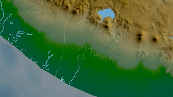 Suchitepequez Departement Guatemala Gekleurde Schaduwgegevens Met Meren Rivieren Vorm Geschetst — Stockfoto