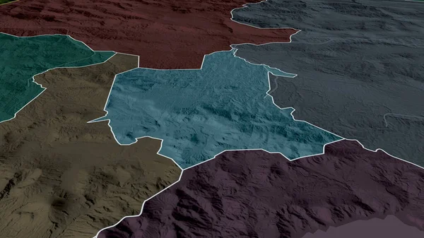 Totonicapan Katedra Guatemala Přiblížil Zvýraznil Barevná Poďobaná Mapa Administrativního Oddělení — Stock fotografie