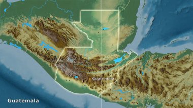 Stereografik projeksiyondaki topografik yardım haritasında Guatemala alanı - ana kompozisyon