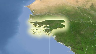 Gine-Bissau ve mahallesi. Uzak eğimli perspektif - şekil parlıyordu. uydu resimleri