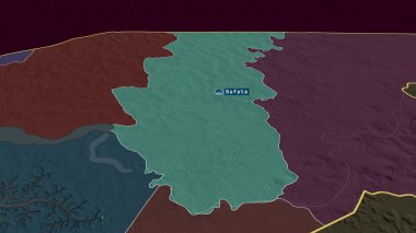 Bafata - Gine-Bissau bölgesi yakınlaştırıldı ve sermaye ile vurgulandı. İdari bölümün renkli ve çarpık haritası. 3B görüntüleme