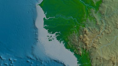 Gine-Bissau yakınlaştı ve yakınlaştı. Ana fiziksel manzara özellikleri. 3B görüntüleme