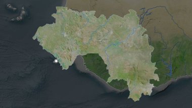 Gine 'nin vurgulanmış bölgesi. Mahallesinin doyumsuz haritasında sermaye noktası var. Uydu görüntüleri