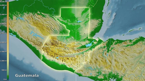 Guatemala bölgesinde, efsanevi stereografik projeksiyondaki fiziksel harita - ana kompozisyon