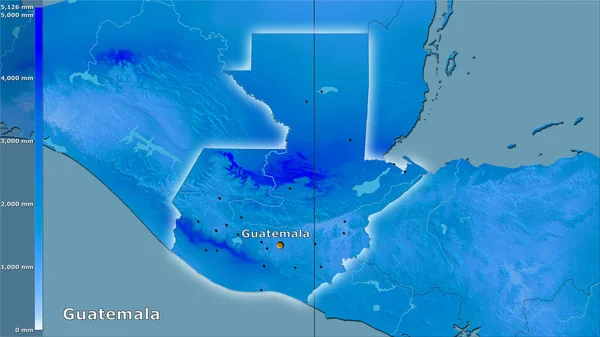 Précipitations Annuelles Dans Région Guatemala Dans Projection Stéréographique Avec Légende — Photo