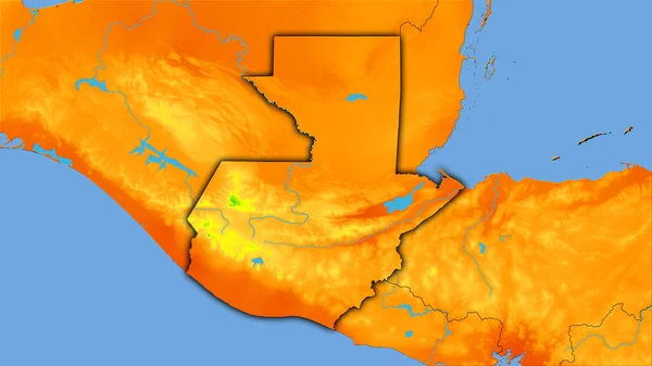 Stereografik Projeksiyondaki Yıllık Sıcaklık Haritasında Guatemala Alanı Koyu Parlak Dış — Stok fotoğraf