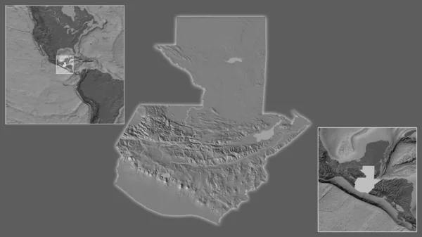 Zbliżenie Gwatemali Jej Lokalizacji Regionie Centrum Dużą Skalę Światowej Mapy — Zdjęcie stockowe