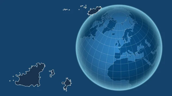 Гернси Глобус Формой Страны Фоне Увеличенной Карты Контуром Выделенным Синем — стоковое фото