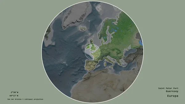 Gebied Van Guernsey Gemarkeerd Met Een Cirkel Grootschalige Kaart Van — Stockfoto