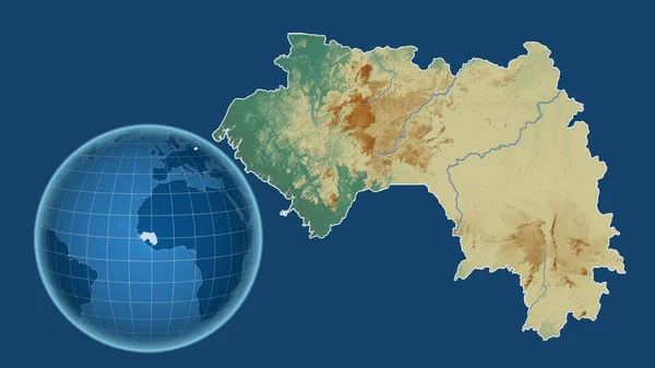 Guinea Globus Mit Der Form Des Landes Gegen Gezoomte Landkarte — Stockfoto