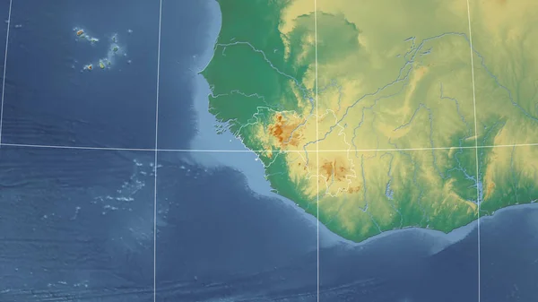 Gwinea Sąsiedztwo Odległa Perspektywa Zarysem Kraju Mapa Pomocy Topograficznej — Zdjęcie stockowe