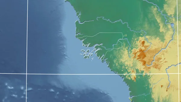 Guinea Bissau Sousedství Vzdálená Perspektiva Obrysem Země Mapa Topografického Reliéfu — Stock fotografie