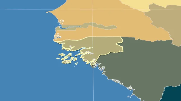 Гвінея Бісау Його Околиці Вирішальна Перспектива Обриси Кольорова Мапа Адміністративного — стокове фото