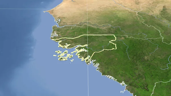 Gine-Bissau ve mahallesi. Uzak eğimli perspektif - şekil çizilmiş. uydu resimleri