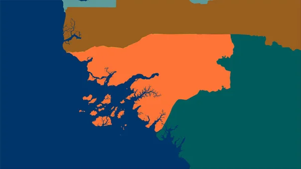 Guinea Bissau Area Administrative Divisions Map Stereographic Projection Raw Composition — Stock Photo, Image