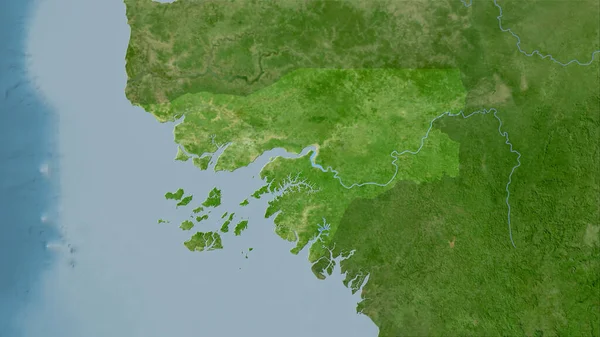 卫星B地图立体投影中的几内亚比绍地区 栅格层的原始组成 — 图库照片