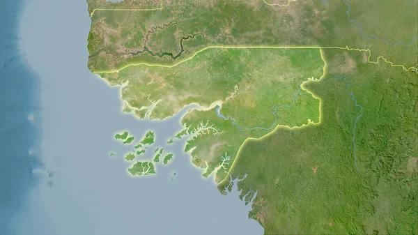 Guinea Bissau Area Sulla Mappa Satellitare Nella Proiezione Stereografica Composizione — Foto Stock