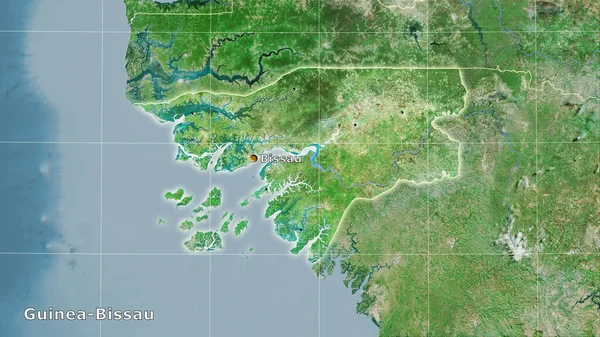Περιοχή Γουινέας Μπισάου Στον Δορυφορικό Χάρτη Στην Στερεογραφική Προβολή Κύρια — Φωτογραφία Αρχείου