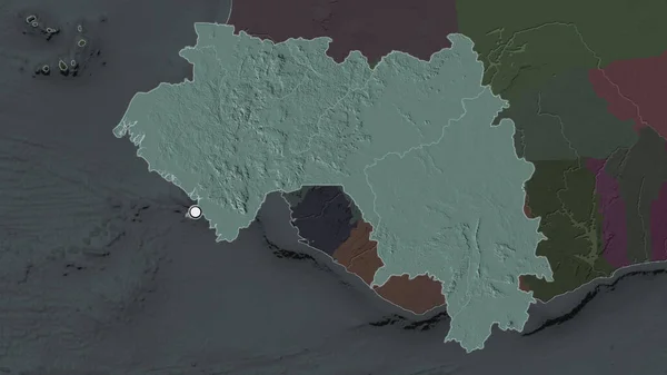 Podkreślony Obszar Gwinei Stolicą Zdesperowanej Mapie Jej Sąsiedztwa Mapa Kolorów — Zdjęcie stockowe