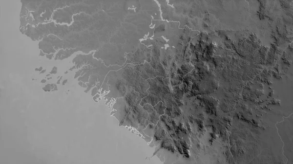 Боке Регион Гвинеи Карта Масштабе Grayscaled Лаками Риверами Форма Очерченная — стоковое фото