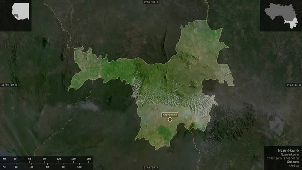 Nzerekore Región Guinea Imágenes Satélite Forma Presentada Contra Área País — Foto de Stock
