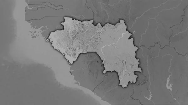 Guinea Området Kartan Över Gråskalehöjder Den Stereografiska Projektionen Råa Sammansättningen — Stockfoto