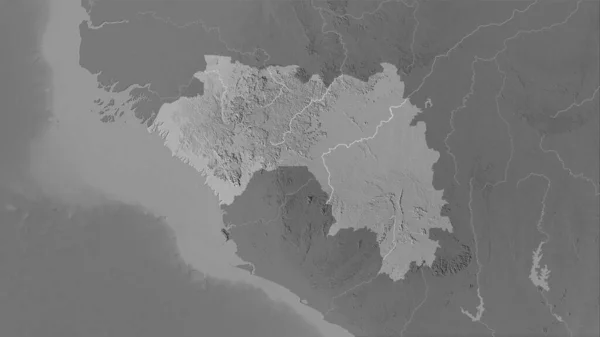 Guinea Området Kartan Över Gråskalehöjder Den Stereografiska Projektionen Rasterskiktens Råa — Stockfoto
