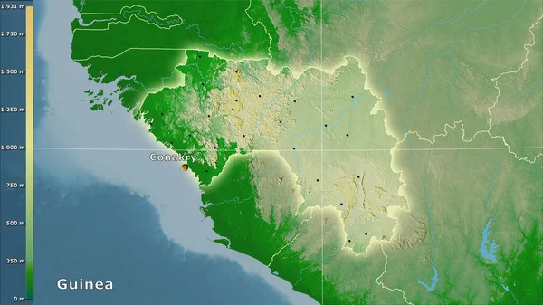 Mapa Físico Dentro Del Área Guinea Proyección Estereográfica Con Leyenda —  Fotos de Stock